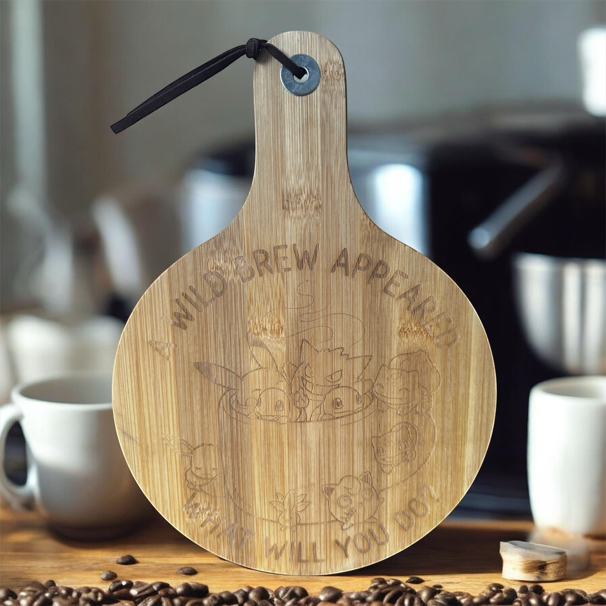 A Wild Brew Appeared — Engraved Bamboo Coffee Board